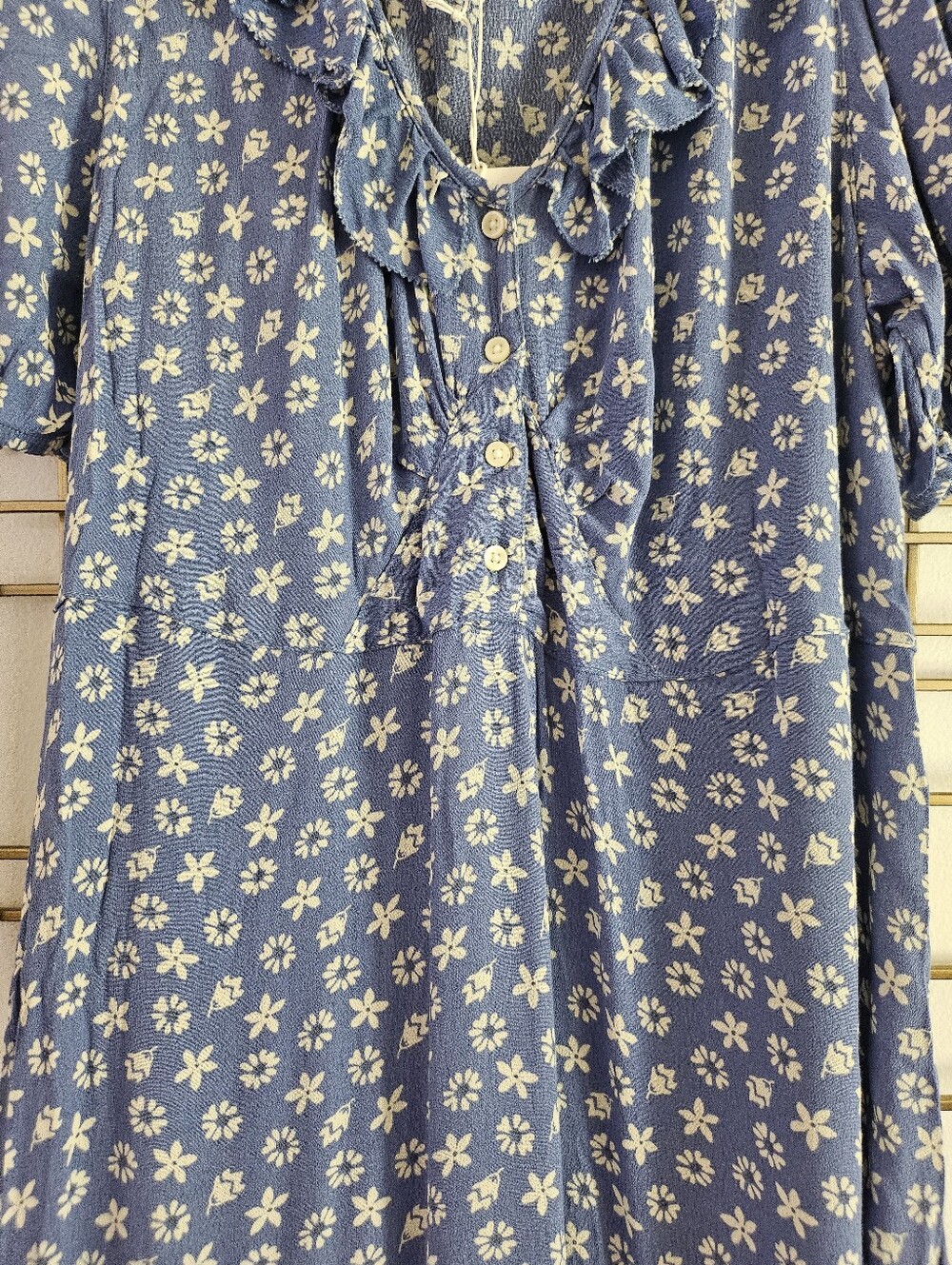 L- Free Assembly- Blue Floral Ruffle Dress - Picture 6 of 10